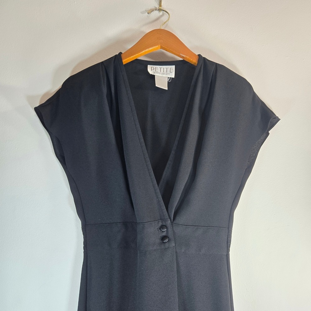 Petite Sophisticate Black Short Sleeve V-Neck Wide Leg Jumpsuit Womens Size 2